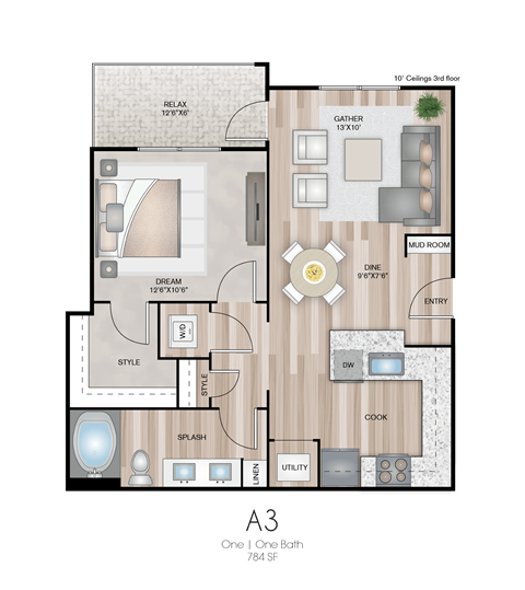 The Southbrook Apartments in Leander, Texas A3a Floor Plan